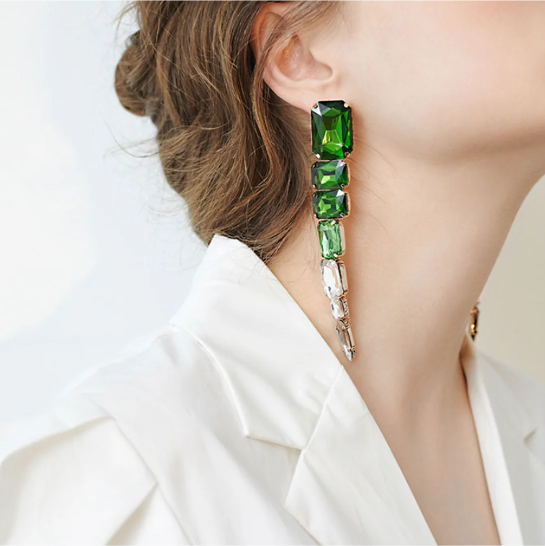 2023 trend 925 Silver Needle Unusual Faux Rhinestone Long Stud Earrings Fashion Jewelry for women