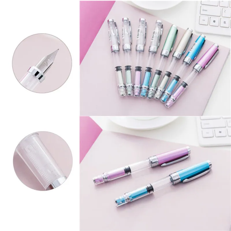 

Hot 0.5MM Transparent Fountain Pen Fine Nib Transparent Fountain Fine Nib Fountain Pens Student Kids Writing Pens Stationery