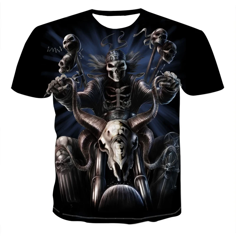 

Men Summer Casual T-shirts O-neck Short Sleeve Tee Tops Hip Hop Style Clothes Fashion Streetwear Skull 3D T Shirt Male