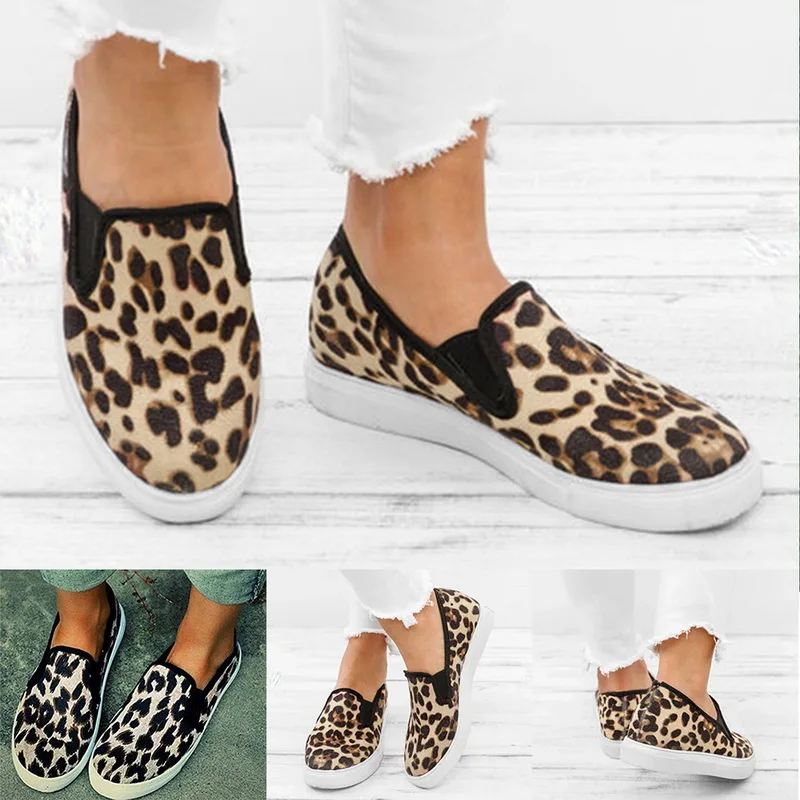 leopard print slip on flat shoes