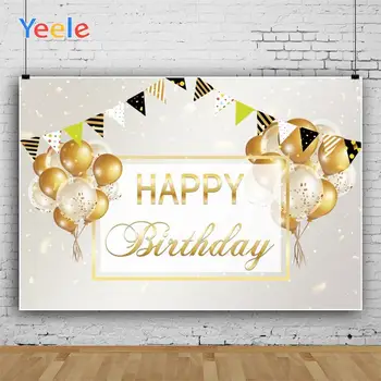 

Yeele Happy Birthday Golden Balloons And Spots Colourful Flags Photophone Adult Photography Backdrops for Decor Customized Size