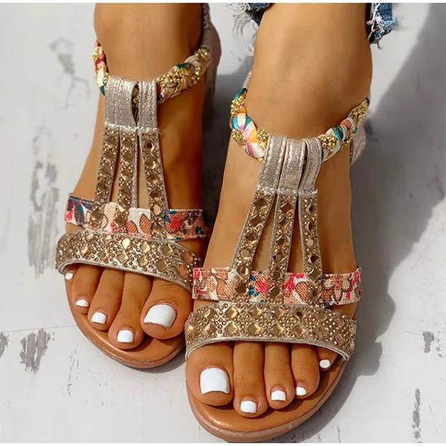 Summer Bohemia Platform Wedges Shoes Sandals Women's Apparel Women's Shoes color: gold|Sliver