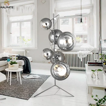 

Modern Stooping LED Floor Lamps Ball Lampshade Standing Lamp Bedroom Lustr Lighting Luminaire Living Room Electroplated Glass AC