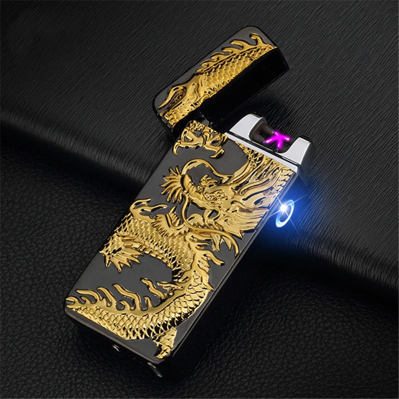 Dual Arc USB Lighters Metal Rechargeable Flameless Electric Lighter for Men Windproof Cigar Cigarette Plasma Lighter Electronic
