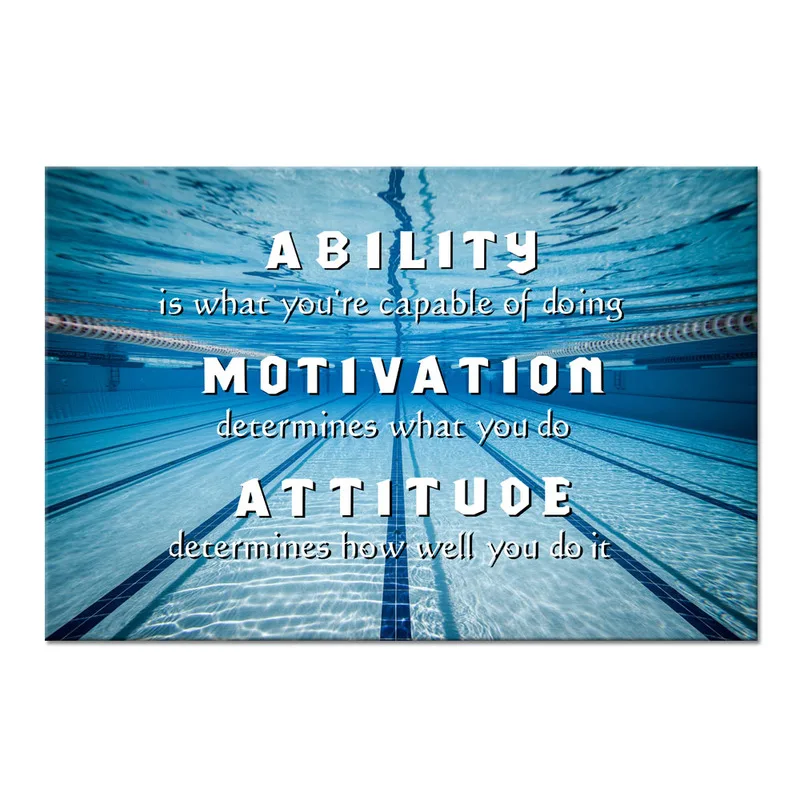 Swimming Pool Underwater View Relaxing Exercise with Ability Motivation Attitude Inspirational Gym Saying Poster Prints | Дом и сад