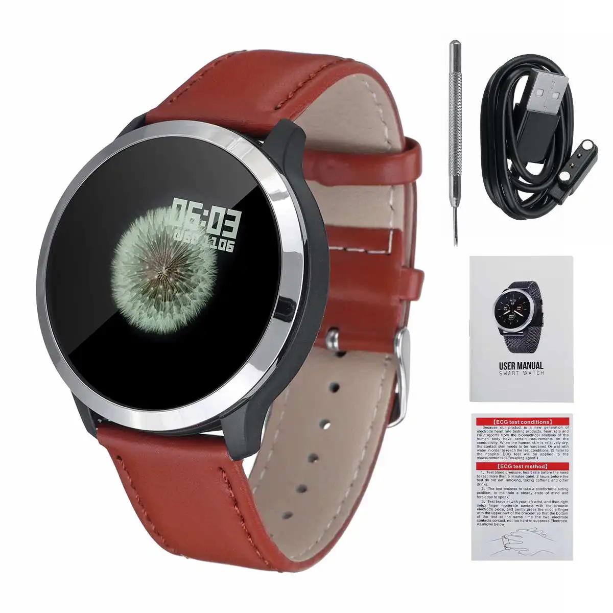 Bluetooth Смарт-часы ЭКГ+ PPG сердечная декация крови кислородом мониторинг сердечного ритма 1,3 дюймов цветной экран водонепроницаемый IP68 - Цвет: Brown Leather strap