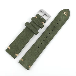 Handcrafted Suede Leather Watch Strap with Quick Release - Retro Style, Various Widths - 20mm silver buckle (Green)