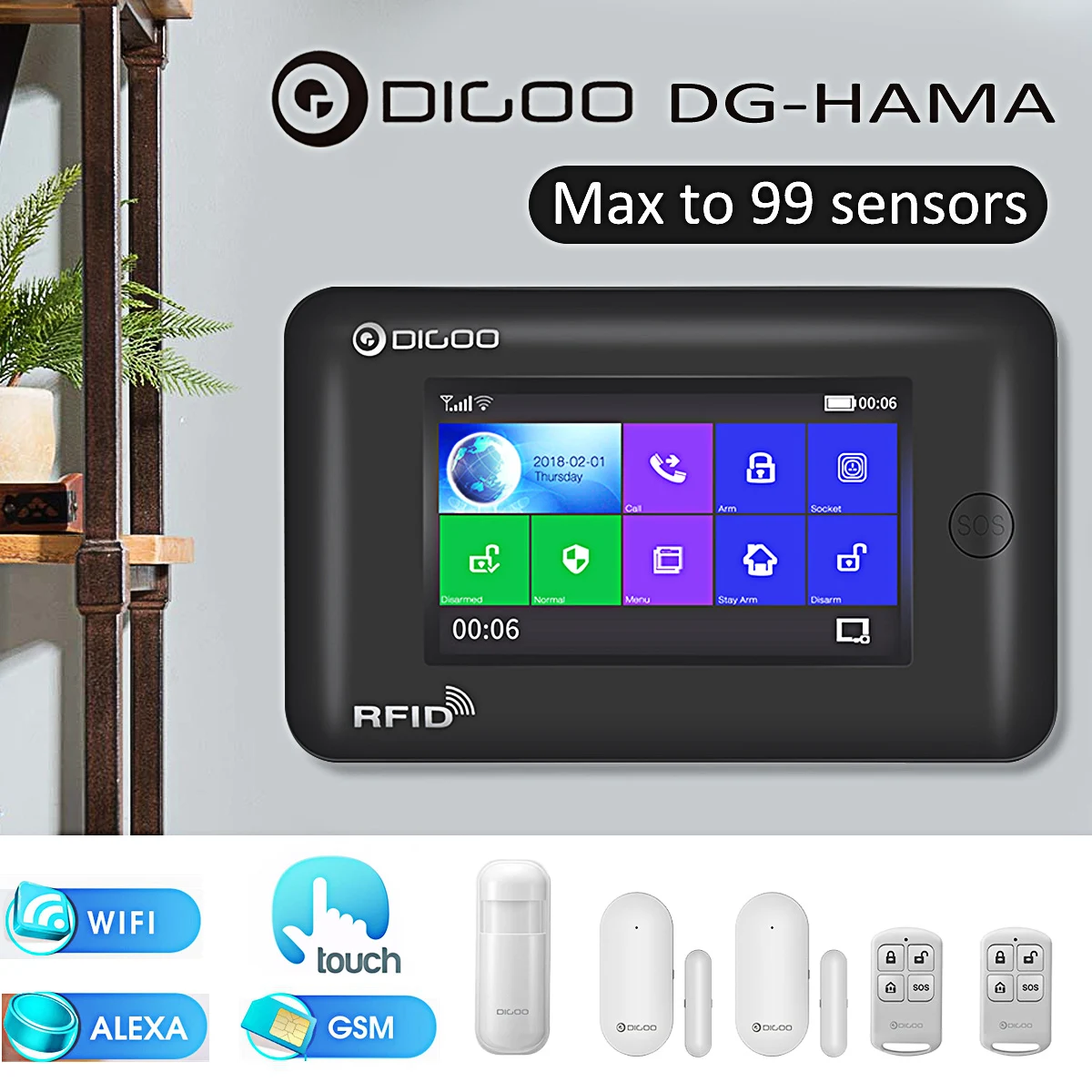 Digoo DG-HAMA Все сенсорный экран Alexa версия 433 МГц GSM& wifi DIY умный домашний монитор безопасности Система сигнализации наборы