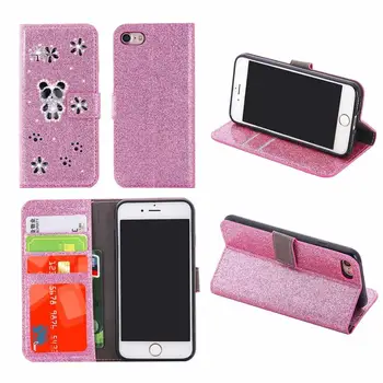 

XINGDUO cute Panda diamonds Wallet Case for iphone X XS XR XS MAX Bracket card-holding Glitter phone case for iphone 6 7 8 6s