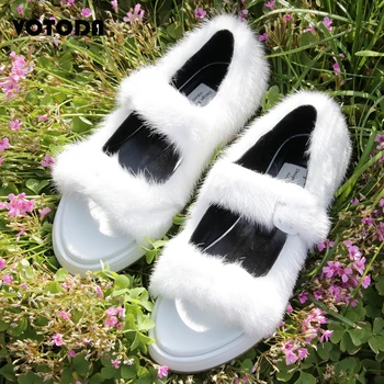 

Summer Women Mink Fur Slippers With Strap Luxury Flat Bottom Mink Hair Slides Buckle Fur Sandals Ladies Outdoor Flip Flops Shoes