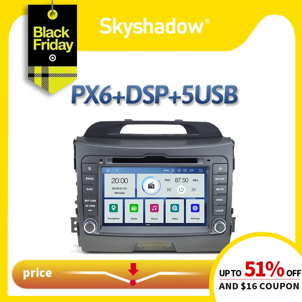 DSP PX6 ips автомобильный dvd-плеер Android 9,0 4 Гб+ 64 Гб gps карта Wi-Fi RDS радио Bluetooth 4,2 для Kia SPORTAGE 2010 2011 2012