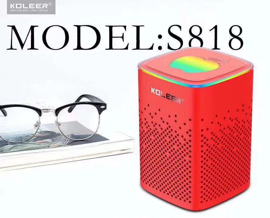 818 красочный беспроводной Bluetooth динамик открытый красочные лампы карты вставки подарок сабвуфер звук - Цвет: Красный