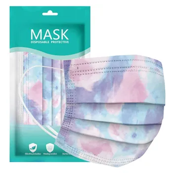 

10-100PCS Disposable Non-woven Face Mask Fashion Adult Tie dye Printed purple 3 Layer Mask Mouth Mask With Design Cubrebocas