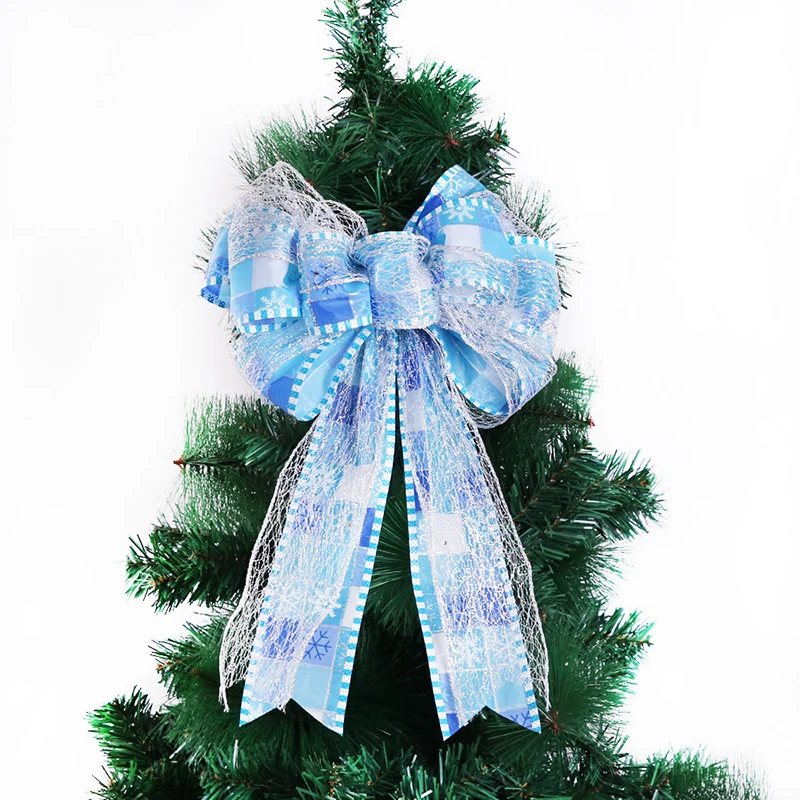 Красивый синий двухслойный бант ручной работы Рождественский бантик елки украшения Рождественские принадлежности Ремесло Лук украшения