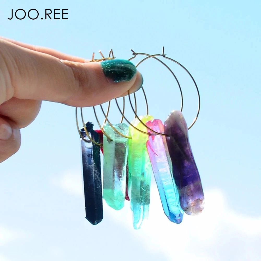 Серьги-кольца JOO.REE с необработанными кристаллами женские круглые украшения для