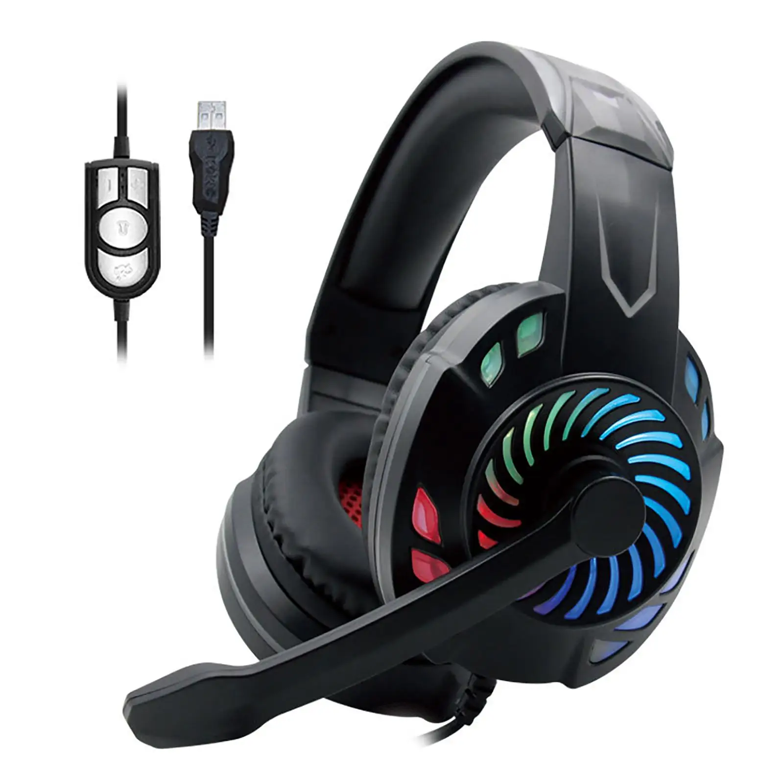 USB Wired LED Luminous Stereo Sound Headset Gaming Headphone with Microphone
