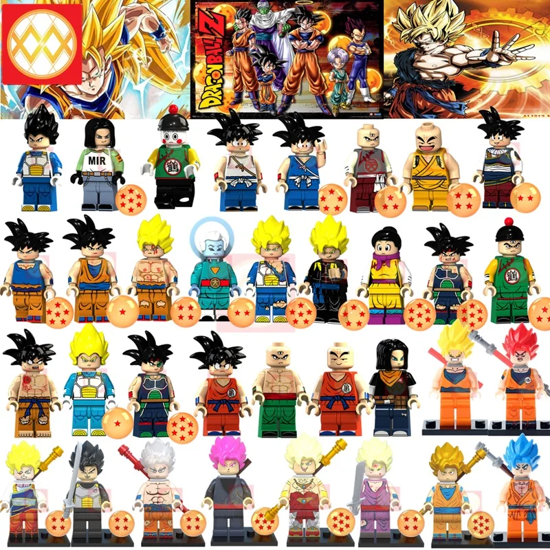 

Anime Cartoon Dragon Ball Action Bricks Z Son Gohan Goku Vegeta Master Roshi Violett Krillin Building Blocks Toys For Kids Gift