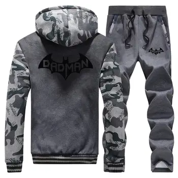 

Superhero Batman Winter Hot Sale 2019 Mens Hoodies Fashion Streetwear Camouflage Coat Thick Suit Warm Jacket+Pants 2 Piece Set