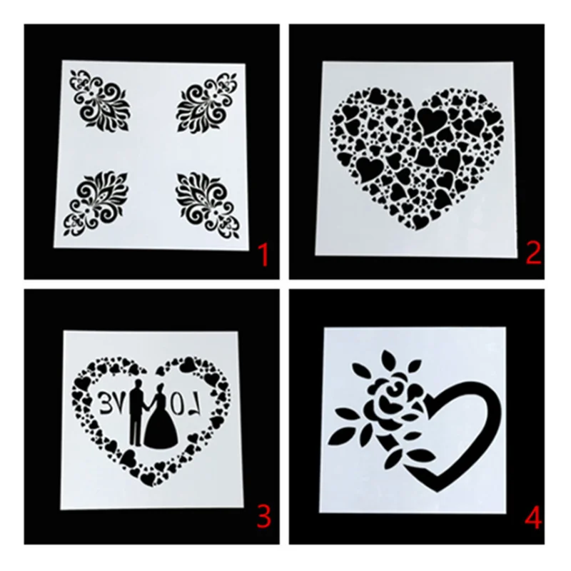 4pc Stencil Painting Template DIY Wall Painting Scrapbook Diary Coloring Embossing Album Decor Office School Supplies Reusable