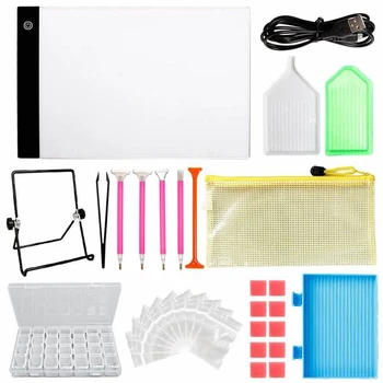 

GLymg DIY Diamond Painting Tools Diamond Storage Box Dimmable A4 LED Lighted Diamond Painting Board Diamond Box Drill Pen Set