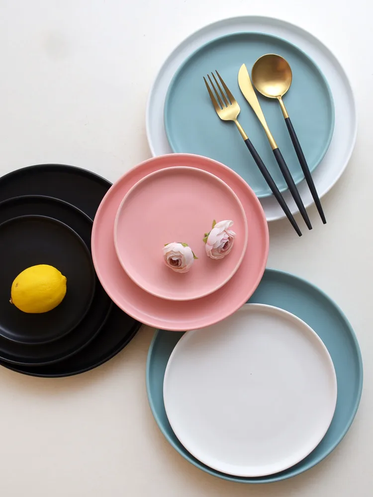 Nordic Ceramic Round Steak Dish Western Plates Scrub Dessert Plate Matte Color Glaze Snack Tray Fruit tray Breakfast Plate