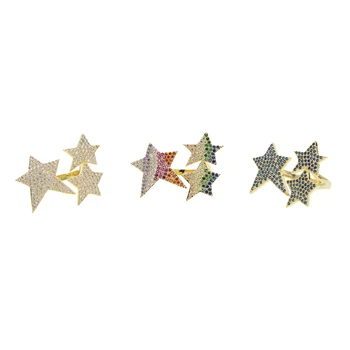 

adjustable size Gold color Iced Out CZ Simulated zirconia Flooded Star Punky Ring for Men Engagement Hip Hop Jewelry