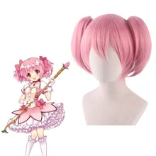 

Puella Magi Madoka Magica Madoka Kaname Cosplay Wigs Pink Short Clip Ponytails Heat Resistant Synthetic Hair Wig + Wig Cap