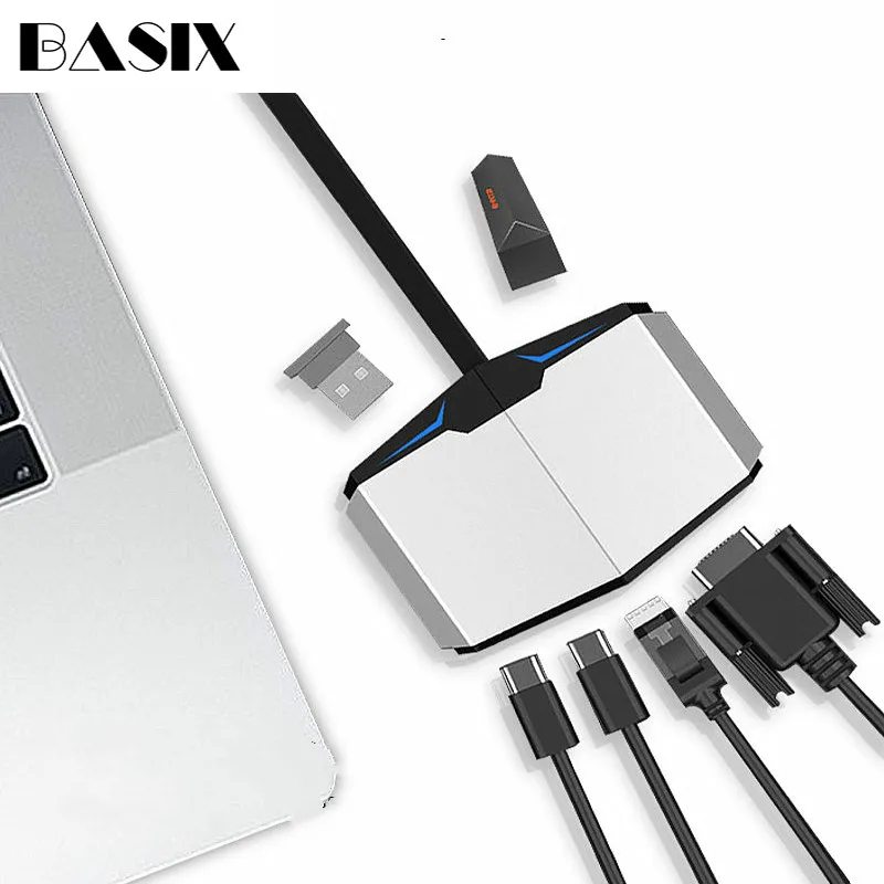 Basix концентратор usb type c к HDMI VGA RJ45 Gigabit Ethernet портом Thunderbolt 3 адаптер для Macbook pro huawei P20