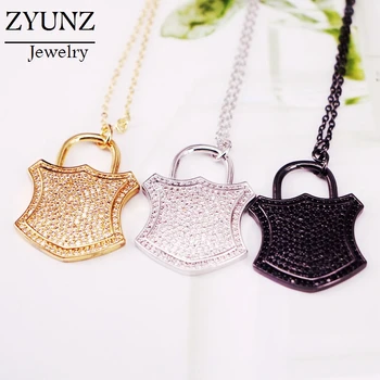 

4PCS, CZ Micro Pave Cubic Zircon Lock Pendant Necklace Jewelry For Women Girl Gift