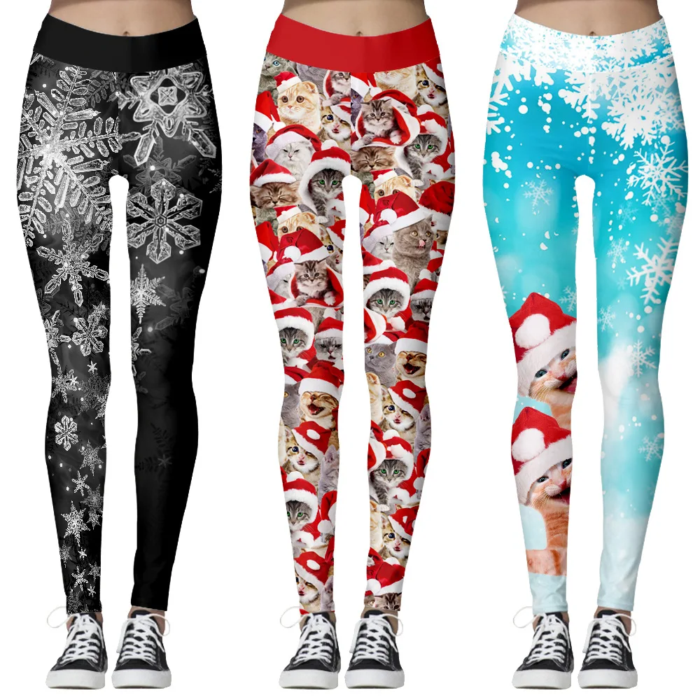 

New Christmas Trousers For Women Lady Casual Elasticity Skinny Leggins Mujer High Waist Workout Printing Stretchy Pants Leggings