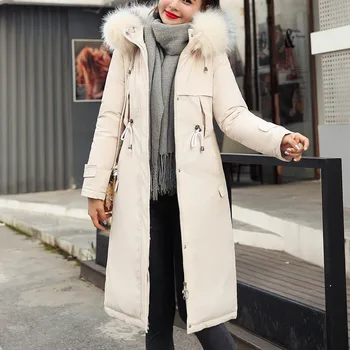 

Women Outerwear Faux Fur Hooded Button Coat Long Solid Jackets Pocket Coats Warm Thicken Ladies Long Coats Parka Jackets Y909