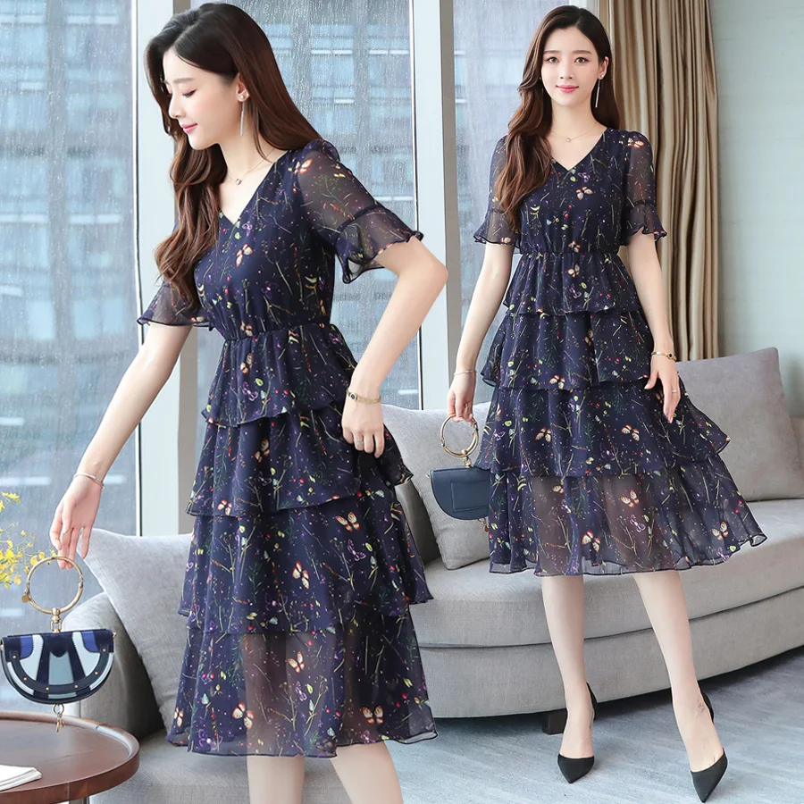 Женское шифоновое платье средней длины элегантное фиолетовое винтажное