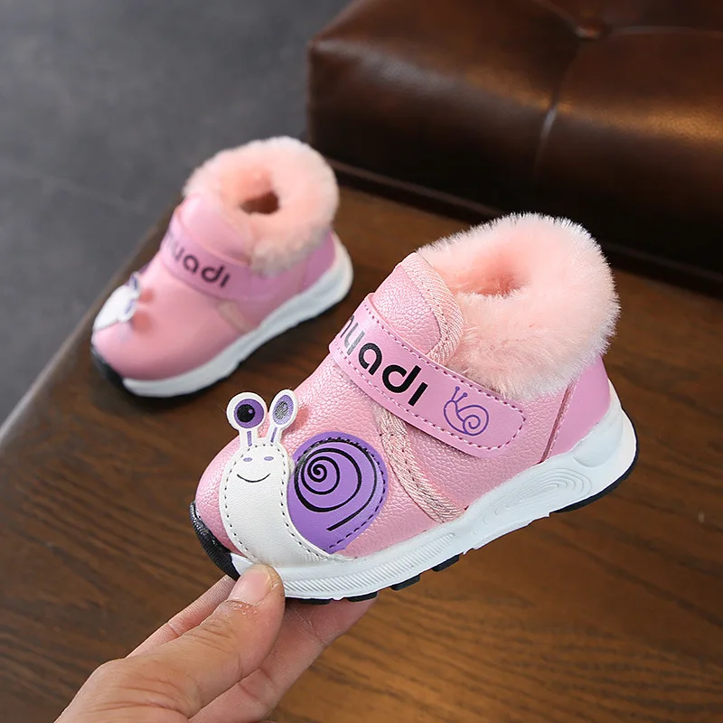 pink Стелька 11,5-15,5 см; зимняя детская обувь на мягкой нескользящей подошве; детская мультяшная обувь; кроссовки для девочек - Цвет: pink