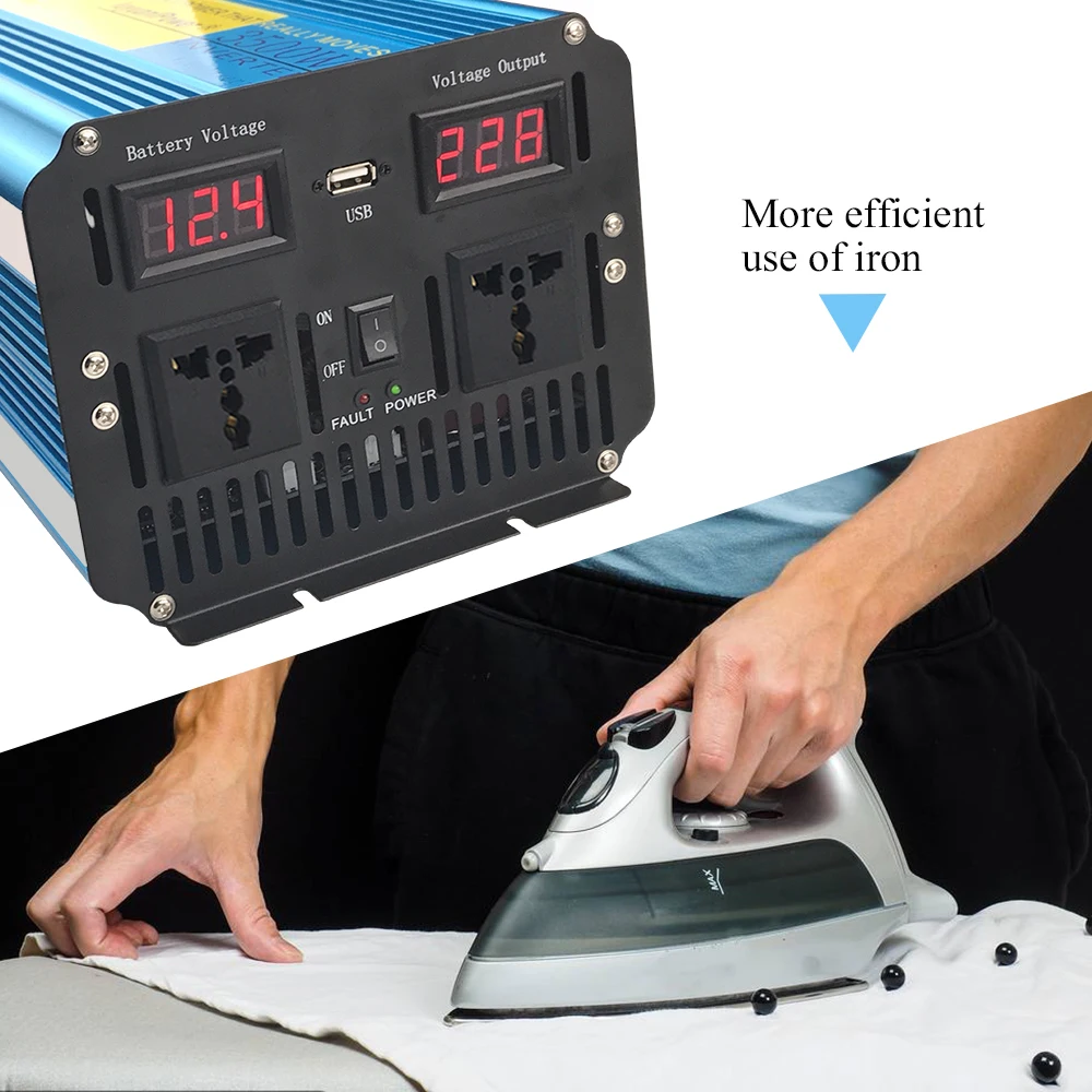 US $203.21 7000w Peak Dual Led Display 31a Usb Pure Sine Wave Power Inverter Dc 12v To Ac 220v240v Dual Ac Socket InverterBlue