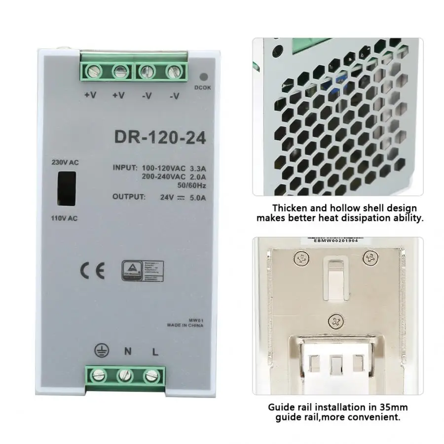 RP-120-24 Din Rail single output switching power supply 120W100~240V/24V/ 5A AC/DC switching power supply