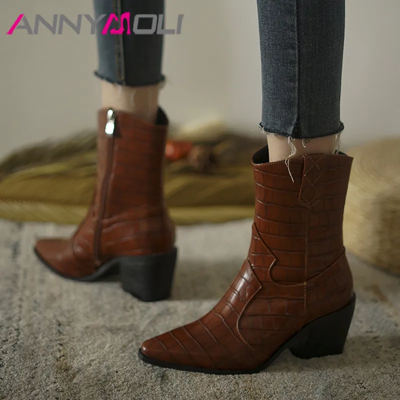 ANNYMOL High Heel Western Boots Woman Ankle Boots Pointed Toe Short