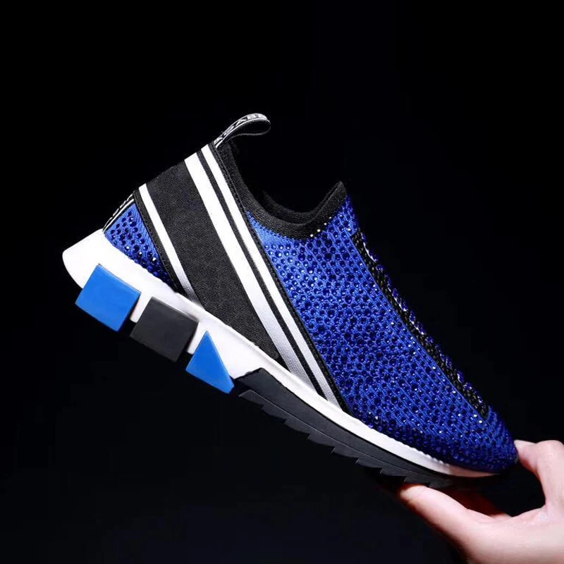 

Designer Sorrento Sneakers With Rhinestone Crystal Men Slip-on Sneakers Stretch Mesh Black White Red Glitter Runner Flat Trainer