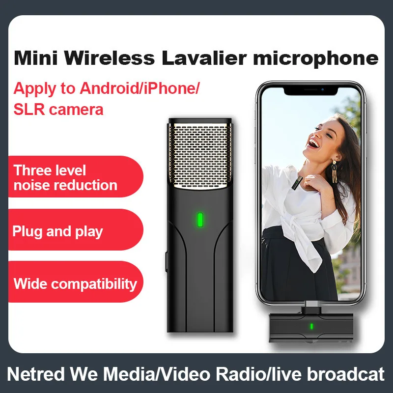 

Wireless Lavalier Microphone Portable for iPhone iPad Type-C USBC Phone live Bluetooth recording VLOG Ins Broadcast Microfonoe