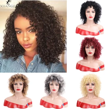

XUANGUANG Synthetic Short Hair Afro Kinky Curly Wig for Women High Temperature Fiber Mixed Brown and Blonde Color