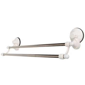 

New 18.5 Inch Double Bars Suction Cup Towel Rail Holder Storage Racks Wall Mounted ABS Bathroom Organizer Kitchen Hotel