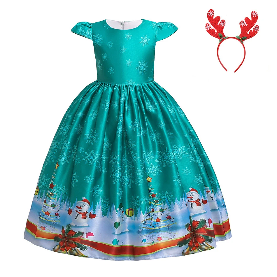 Dress 18 Великолепное красное рождественское праздничное платье с повязкой на голову для девочек, рождественское бальное платье, детская одежда с принтом Санта Клауса платья с открытыми плечами - Цвет: Dress 18