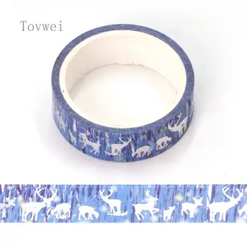 

1 pcs silver foil tape 15mm X 5 m Snow deer Christmas Decorative Washi Tape DIY Scrapbooking Masking Tape School Office Supply