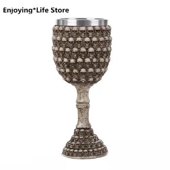 

Resin Skull Mug Coffee Cup Red Wine Goblet Stainless Steel Cup Halloween Bar Home Decoration