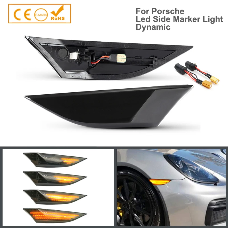 

2pcs LED Dynamic Side Marker Turn Signal Light For Porsche 911 Carrera GT2 GT3 Turbo Targa Boxster 981 982 718 Cayman 991
