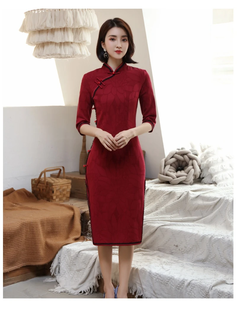 Осень сплит хлопок и лен cheongsam Китайский Старый Шанхай Улучшенный ретро тонкий похудение темперамент Чонсам ежедневно платье