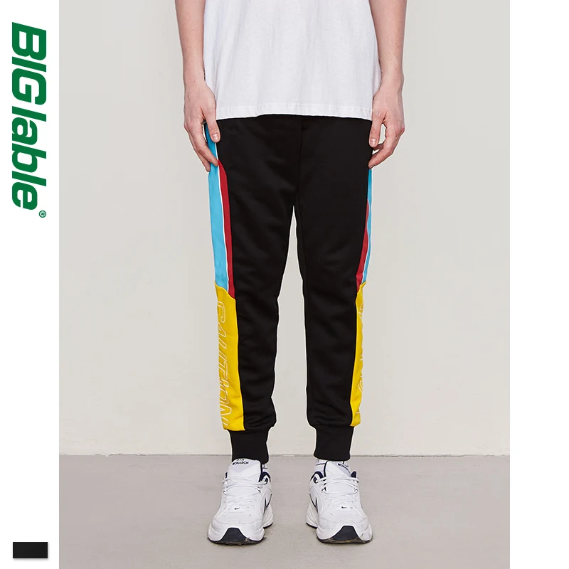 BIG LABLE Men Elastic Waist Sweatpants High Street Side Stripe Vintage Men Track Pants Loose Fit Men Sweatpants 8852W