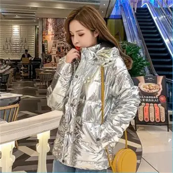 

Korean fashion short slim bright color winter femme coat casual streetwear hip hop female cotton clothes