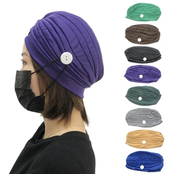 

Female Headscarf Hijab Bonnet India Hat Women Men India Hat Headbands Stretch Button Beanie Turban Wrap Cap Headwear