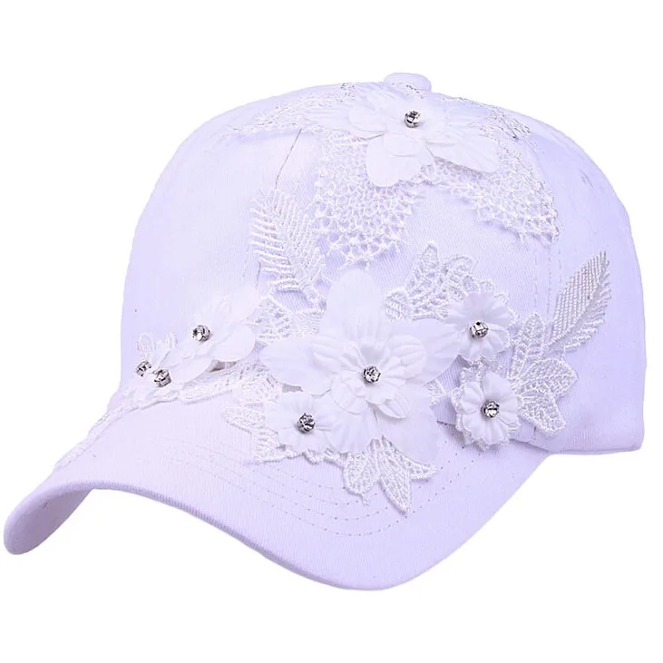 Casquette модная бейсболка женская летняя Спортивная Кепка Цветочные кепки со стразами женские красивые шапки в цветочек шляпа бренда Gorra hombre - Цвет: WHITE