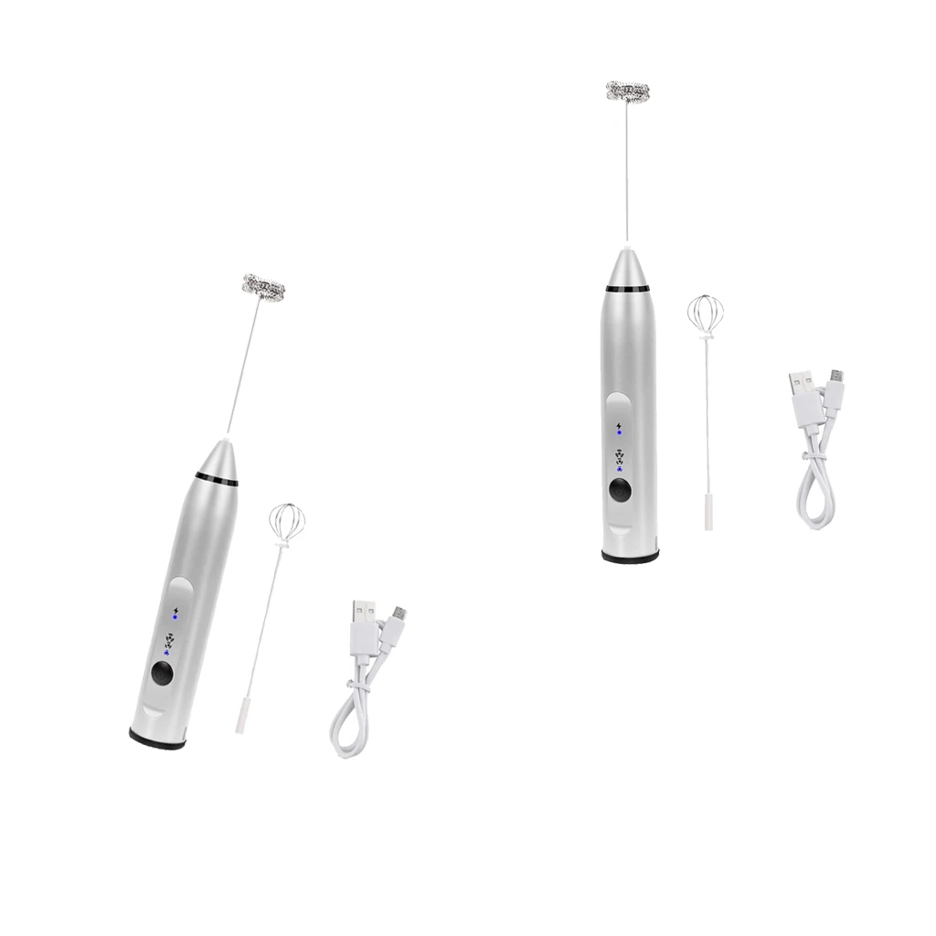 2Pack Silver Handheld Electric Milk Frother with Eggbeater Electric Foam Maker For Coffee, Lattes, Cappuccino, Hot